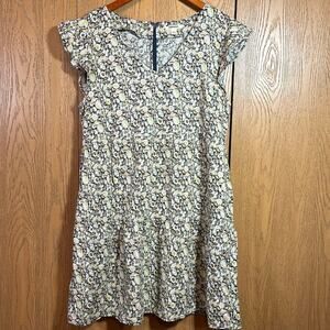 Goodthreads Women Floral Ruffle Sleeve V Neck Chiffon Mini Shift Sz L Linen